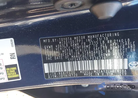 2020 Toyota Corolla Se from USA, damaged, VIN 5YFS4RCE5LP036236